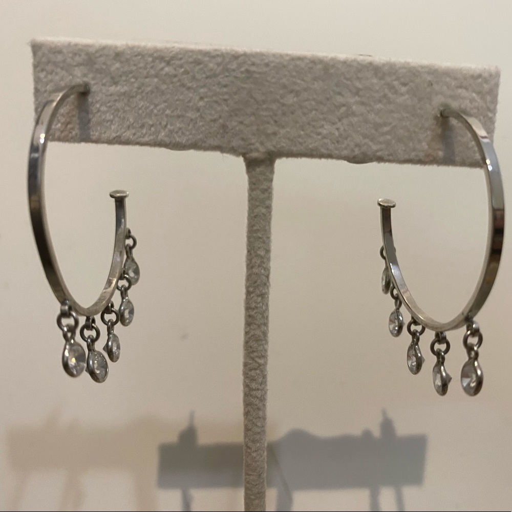 Silver hoops with dangling crystals